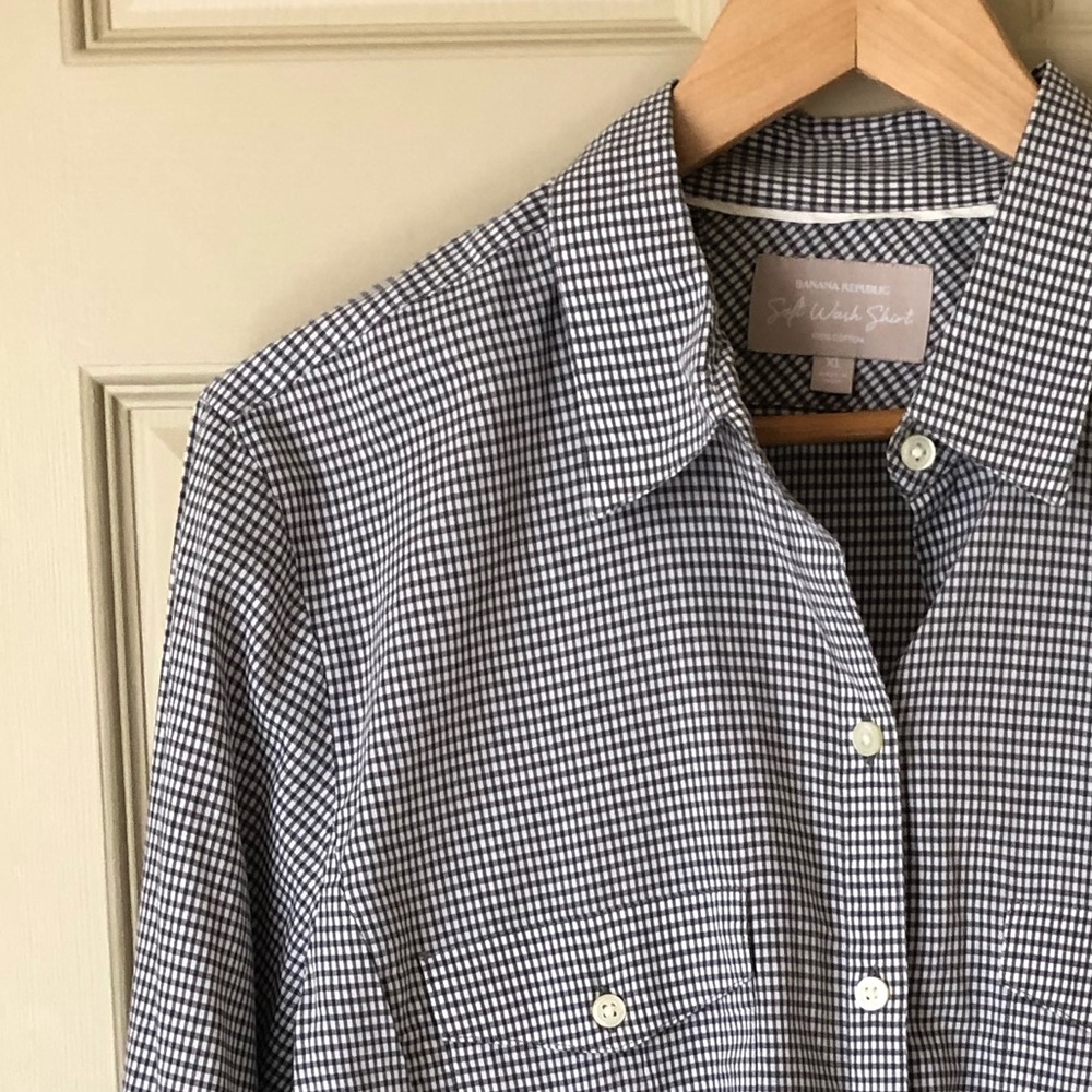 Banana Republic Soft Gray & White Check Shirt  XL